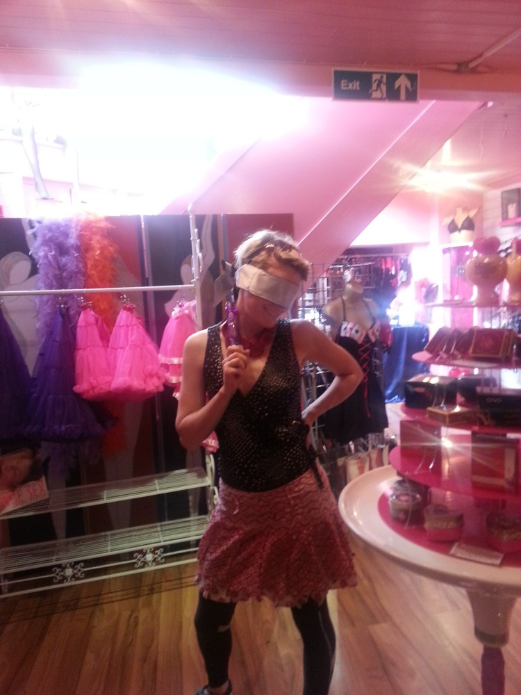 Esther posing with props